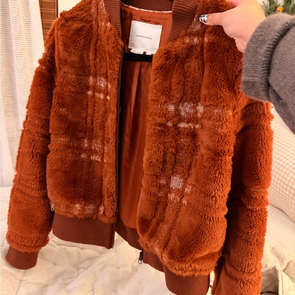 Anthropologie Warm Orange Textured Bomber Jacket - Picture 3 of 5